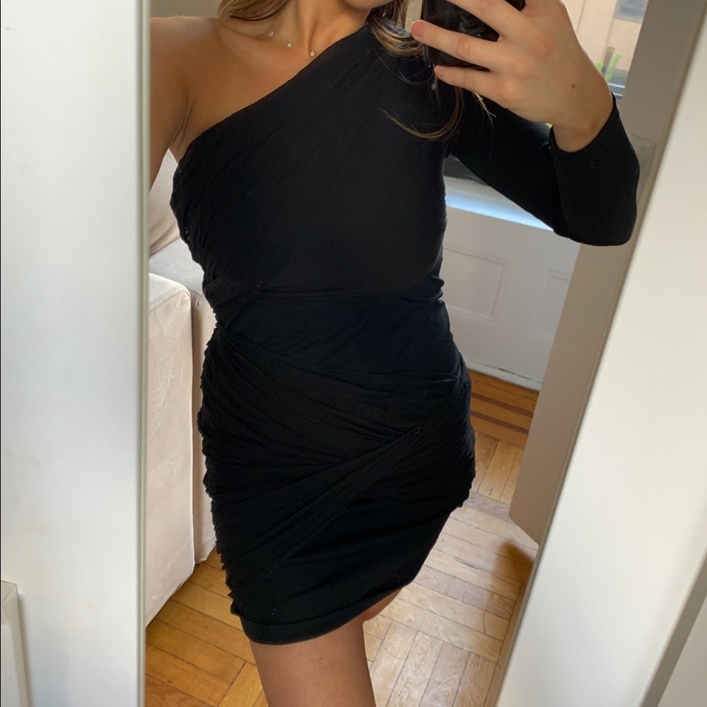 Crissy Wrap One Sleeve Godess Dress- Black